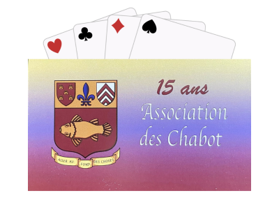 Playing cards with the 15th anniversary of the Association des Chabot's emblem